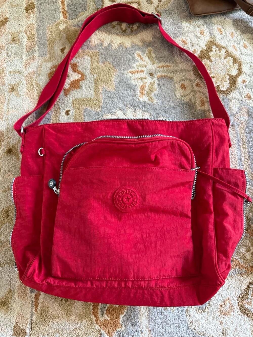 Kipling Red Nylon Multiple Pocket Crossbody Bag
